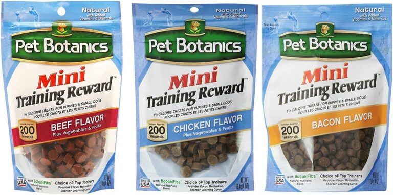 Pet Botanics Mini Training Rewards for Dogs 3 Flavor Variety Bundle: (1) Bacon, (1) Chicken and (1) Beef, 4 Oz Ea (200 Count per Bag, 3 Bags Total)