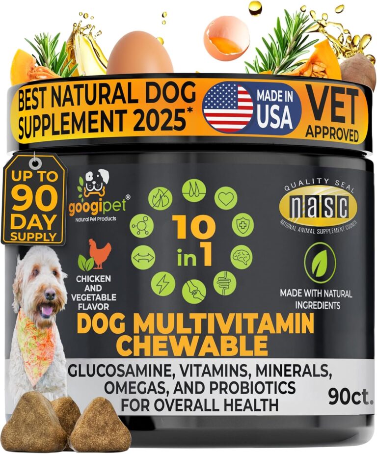 Googipet Premium 10 in 1 Dog Vitamins Multivitamin Chewable with Probiotics for Gut Health, Dog Vitamins and Supplements w/Vitamin C & Glucosamine for Joint Support (Chicken & Vegetable Flavor)