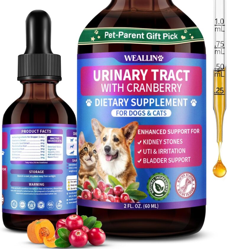 Cat & Dog Natural Urinary Tract Infection Treatment with Cranberry, Kidney, and Bladder Support Supplement, Support for Urinary Comfort & Bladder Flow  Pet Renal Care Support Drops