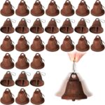 30 Pieces Craft Bells Small Brass Bells for Crafts Mini Vintage Bells with Spring Hooks Tiny for Hanging Wind Chimes Making Dog Training Doorbell Wedding Decor, 1.65 x 1.5 Inch(Rusty Color)