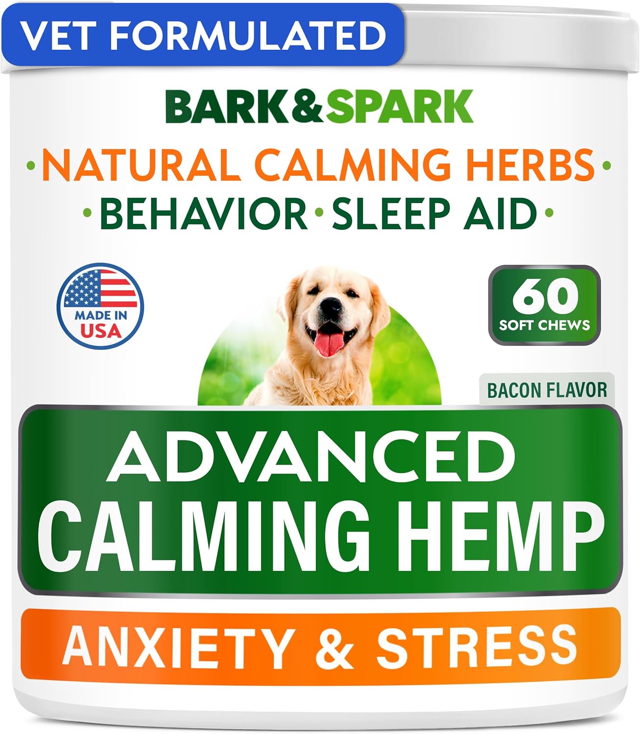 BARK&SPARK Advanced Calming Chews for Dogs - Hemp Chew + Melatonin - Anxiety Relief - Sleep Aid - Relaxing Treats - Stress Relief During Fireworks, Storms, Thunder, Barking - Made in USA - BBQ - 60Ct BARK&SPARK Advanced Calming Chews for Dogs - Hemp Chew + Melatonin - Anxiety Relief - Sleep Aid - Relaxing Treats - Stress Relief During Fireworks, Storms, Thunder, Barking - Made in USA - BBQ - 60Ct