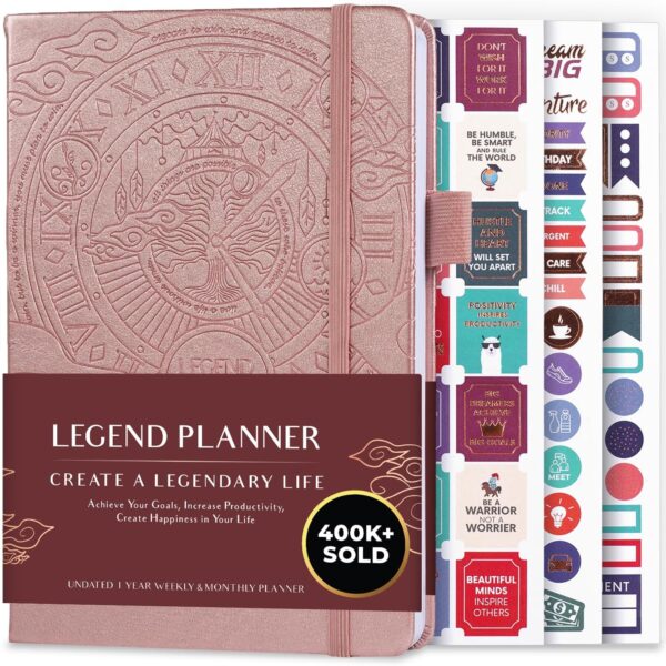 Legend Planner  Weekly & Monthly Life Planner to Hit Your Goals & Live Happier. Organizer Notebook & Productivity Journal. A5 (Rose Gold)
