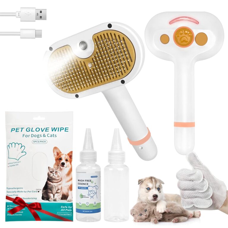 4-in-1 Pet Steam Brush for Dog & cat brush for sheddingSpray Hair Removal Comb with Waterless ShampooSelf-Cleaning Pet Grooming Tool for Shedding, Anti-Static & Skin-Friendly Design