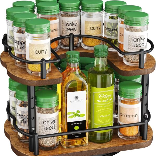 Spice Rack Organization for Cabinet - Height Adjustable Rotating Lazy Susan Organizer, Spice Organizer Fits Cabinets Wide 11 inches, Clearance Height 10.5 inches