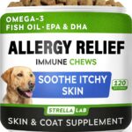 StrellaLab Dog Allergy Relief & Anti Itch Support Chews w/Omega 3: Real Ingredients, Real Taste! Skin & Coat Immune Supplement w/Fish Oil, Pumpkin & Enzymes  Developed by Experts - Made in USA -120Ct