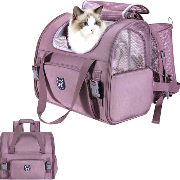 Lollimeow Expandable Cat Carrier Backpack for Large Cats - Airline Approved Pet Carrier Backpack for Small Dogs, Hiking & Travel, Waterproof with Breathable Mesh, 22lbs Capacity (Plum, Large)