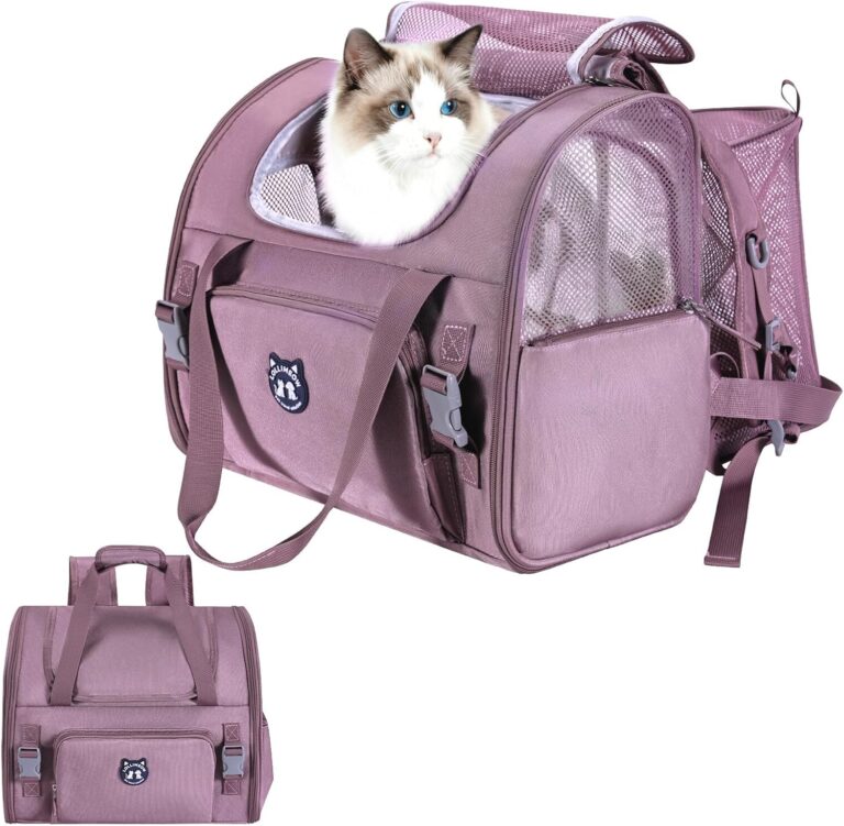 Lollimeow Expandable Cat Carrier Backpack for Large Cats - Airline Approved Pet Carrier Backpack for Small Dogs, Hiking & Travel, Waterproof with Breathable Mesh, 22lbs Capacity (Plum, Large)