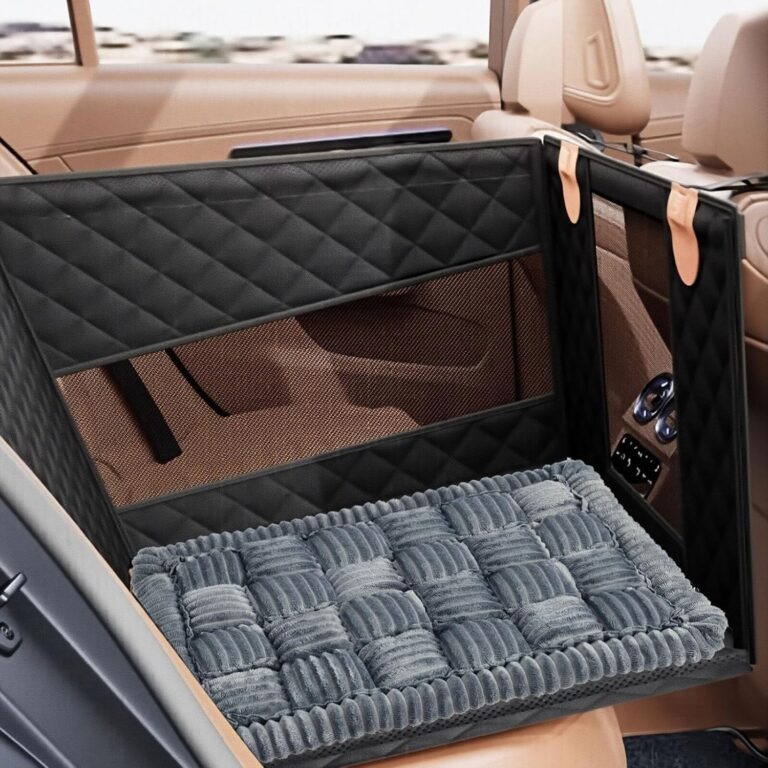 Dog Car Seat Mat for Carriers & Crates, Non-Slip Gray Pet Travel Bed with Soft PP Cotton, Machine Washable Dog Cushion for Car Seats, Hard-Sided Carriers, Soft-Sided Carriers, pet Crates (27.5"x19.6")