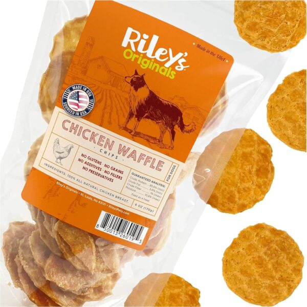 Riley's Waffles Chicken Chips for Dogs - USA Sourced 100% Chicken Breast - Dehydrated and Lean Jerky Treats - Single Ingredient Dog Treat - 16oz