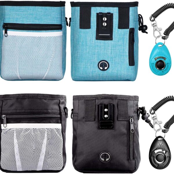 STMK Dog Treat Pouch Dog Clicker Training Kit, Dog Training Treat Pouch Dog Clicker for Training, 3 Ways to Wear Easily Carries Treat Pouches for Pet Training (Black and Light Blue)