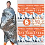 Phafaloop 6 Pack Emergency Thermal Blanket Survival, 84 x 64 Extra Large Mylar Blankets for Outdoor, Space Blanket, Silver Foil for Survival, Survival Kit Camping Blankets, Body Warmer, Hiking