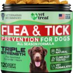 Flea and Tick Prevention for Dogs Chewables -Made in USA- Natural Dog Flea and Tick Treatment - Oral Flea Pills - Vet Recommended Flea and Tick Chews - All Breeds & Sizes - 120 Soft Treats (Chicken)