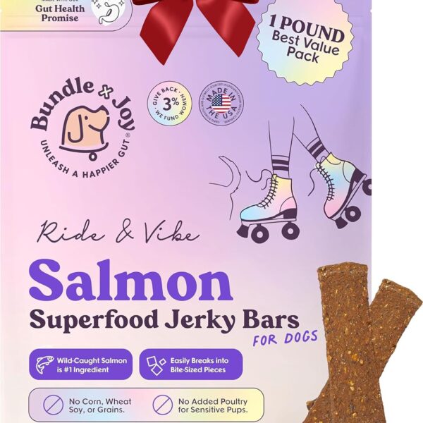 Bundle x Joy Ride & Vibe Salmon Jerky for Dogs - 16 Oz Bag, Natural Superfood - Corn, Poultry, Soy & Grain Free Salmon Dog Treats Made in USA Only
