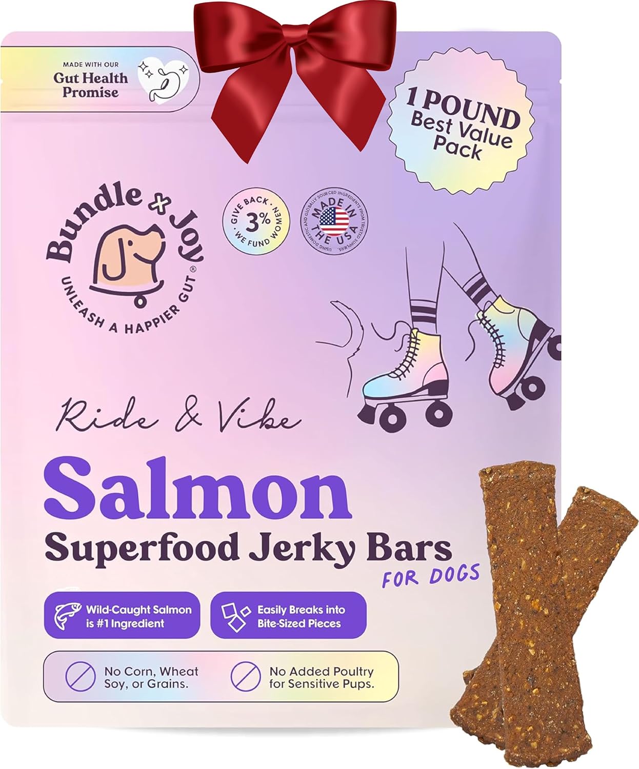Bundle x Joy Ride & Vibe Salmon Jerky for Dogs - 16 Oz Bag, Natural Superfood - Corn, Poultry, Soy & Grain Free Salmon Dog Treats Made in USA Only Bundle x Joy Ride & Vibe Salmon Jerky for Dogs - 16 Oz Bag, Natural Superfood - Corn, Poultry, Soy & Grain Free Salmon Dog Treats Made in USA Only