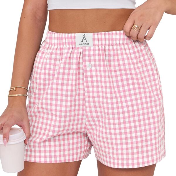 ANRABESS Boxer Shorts for Women Gingham Pajama 2026 Summer Casual Lounge Sleep Plaid Shorts Y2K Beach Bottoms