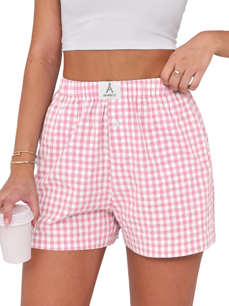 ANRABESS Boxer Shorts for Women Gingham Pajama 2026 Summer Casual Lounge Sleep Plaid Shorts Y2K Beach Bottoms