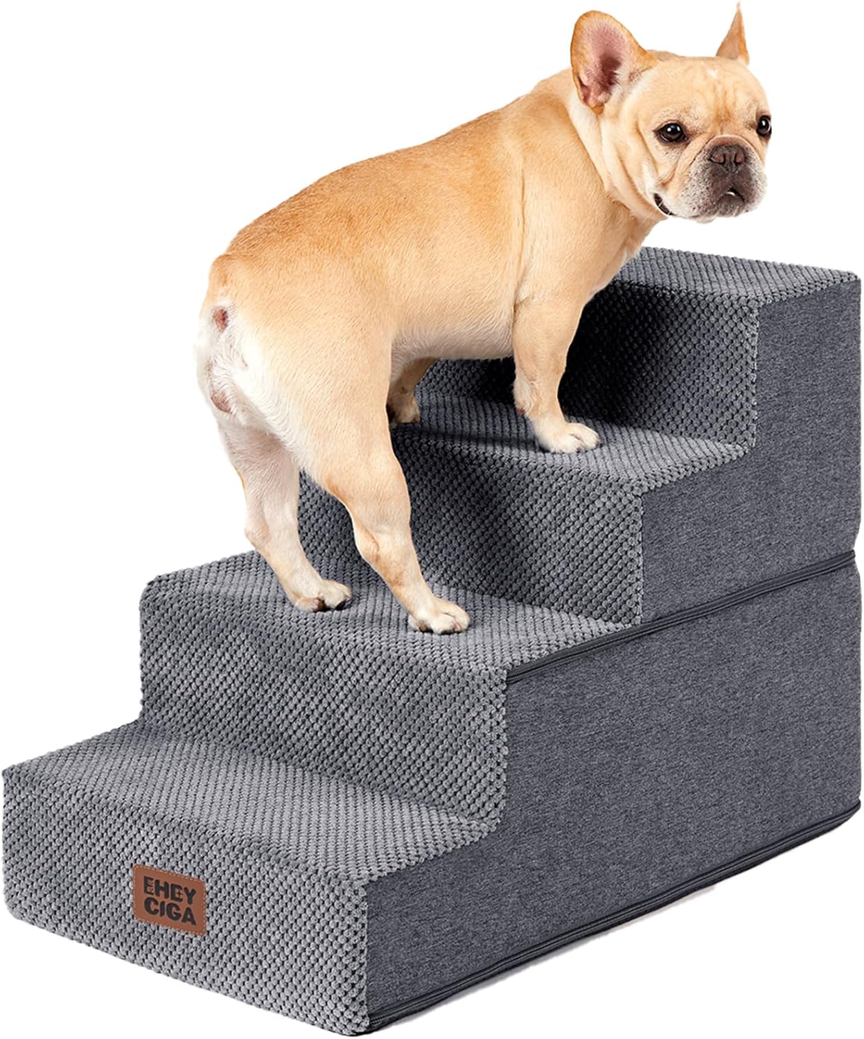 EHEYCIGA Dog Stairs for Bed 18" H, 4-Step Dog Steps for High Bed, Pet Steps for Small Dogs and Cats, Non-Slip Balanced Pet Ramp Indoor, Grey EHEYCIGA Dog Stairs for Bed 18" H, 4-Step Dog Steps for High Bed, Pet Steps for Small Dogs and Cats, Non-Slip Balanced Pet Ramp Indoor, Grey