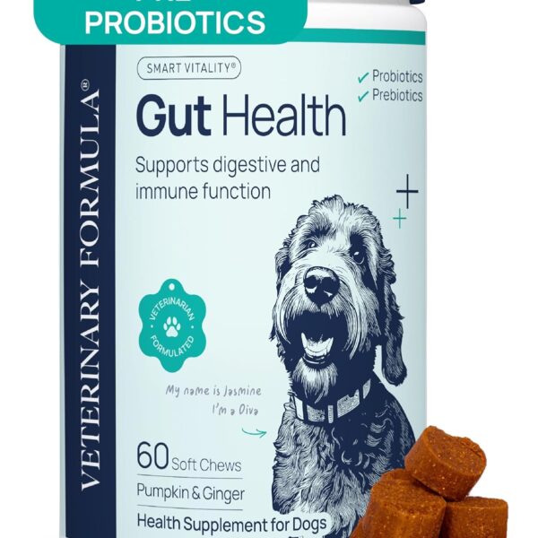 Veterinary Formula Gut Health Supplement for Dogs Vet-Formulated Probiotic Chews with Digestive Enzymes & Fiber Smart Vitality Supports Digestive Health, Gut Balance & Stool Quality, 60 Soft Chews