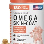 Salmon Oil for Dogs - Soft Chew Omega Treats for Skin and Coat - Fish Oil Blend of Essential Fatty Acids, Omega 3 and 6, Vitamins, Antioxidants and Minerals - Made in USA (180 Chews, Salmon)