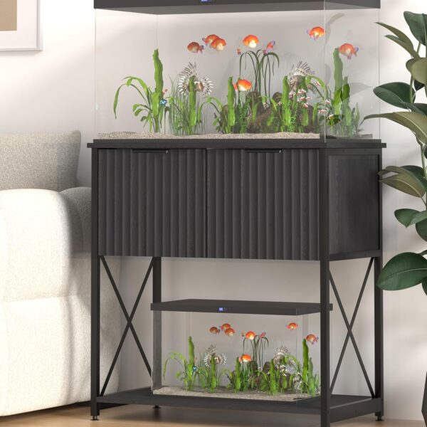 Piskyet 20-29 Gallon Fish Tank Stand, Metal Frame Aquarium Stand, Cabinet for Fish Tank Accessories StorageSuitable for Turtle Reptile Tank Stand Terrarium Stand,340Lbs,Black