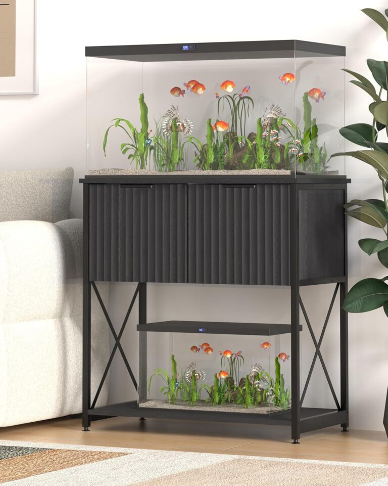 Piskyet 20-29 Gallon Fish Tank Stand, Metal Frame Aquarium Stand, Cabinet for Fish Tank Accessories StorageSuitable for Turtle Reptile Tank Stand Terrarium Stand,340Lbs,Black