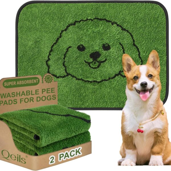 Qeils Reusable Puppy Pads, Washable Pee Pads for Dogs 2 Pack Durable Absorbent Leakproof Dog Training Pads for Home or Travel, Non-Slip Wee Wee Pads Potty Pads 18"x24"