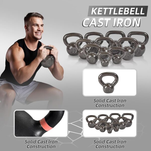 Fitvids Kettlebell Cast Iron Solid Smooth Weights for Strength Training, Home Workout Gym, Training Kettlebells Sets for Women & Men