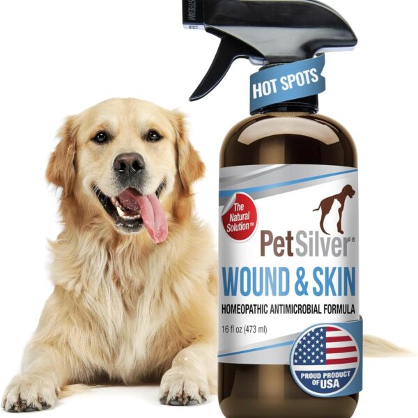 PetSilver Wound & Skin Spray - Dog Wound Spray, Hot Spot, Allergy Relief for Dogs, Itch Spray for Cats - Natural Skin Soother - Chelated Silver, Superior to Colloidal Silver - Made in USA - 16 fl oz