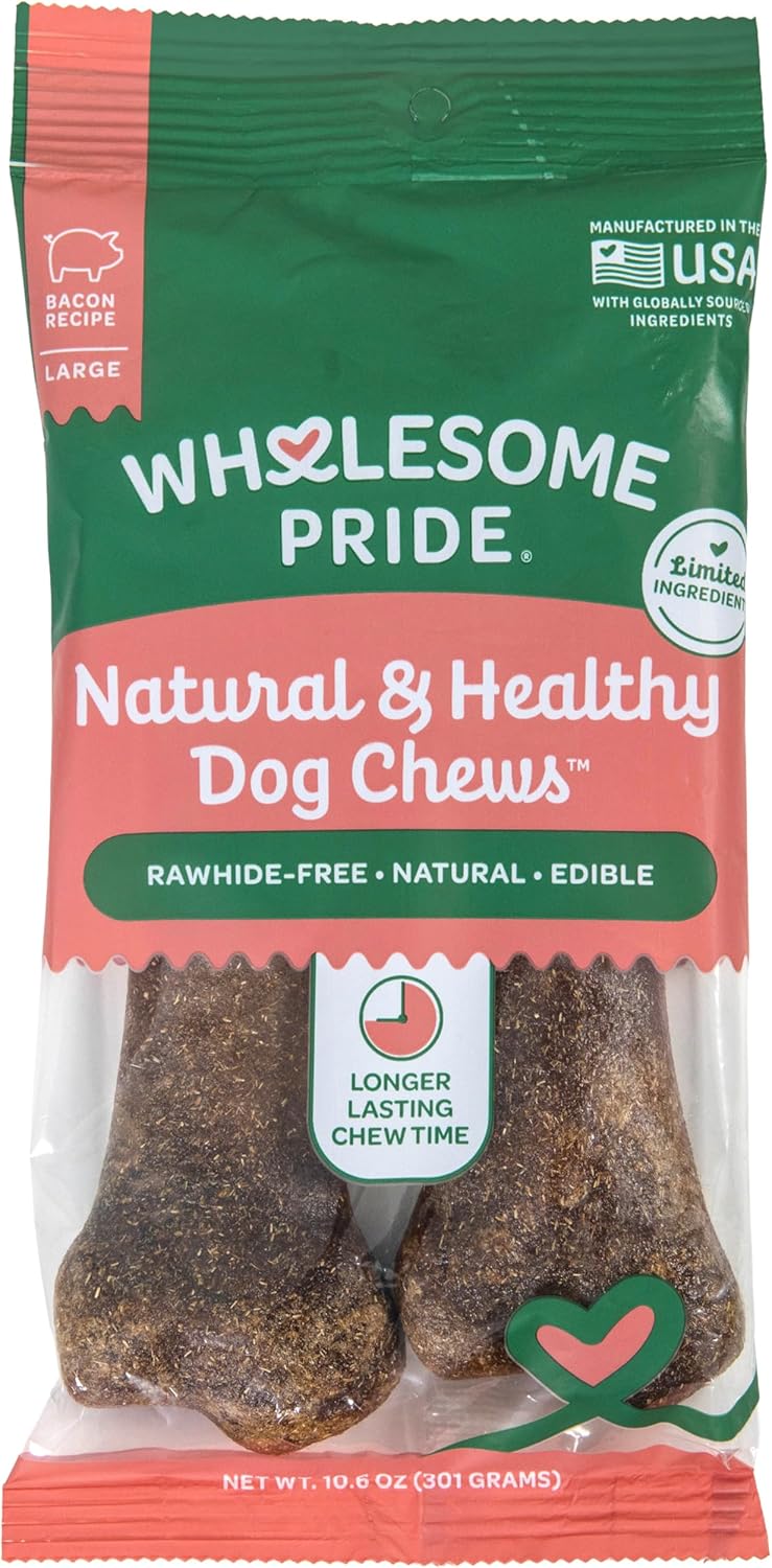 Wholesome Pride Natural & Healthy Dog Chews 2Pk for Large Dogs, Bacon Flavor, Made in The USA Wholesome Pride Natural & Healthy Dog Chews 2Pk for Large Dogs, Bacon Flavor, Made in The USA