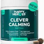 Clever Calming Chews for Dogs, 100% Natural Dog Supplement, For Anxiety Relief, Helps Stress, Fear, Hyperactivity, Reactivity, Beef Flavor Calming Dog Treats, Made in USA, 60 Soft Chews