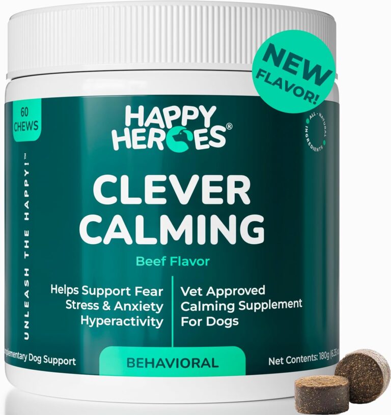 Clever Calming Chews for Dogs, 100% Natural Dog Supplement, For Anxiety Relief, Helps Stress, Fear, Hyperactivity, Reactivity, Beef Flavor Calming Dog Treats, Made in USA, 60 Soft Chews