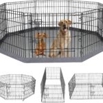 PETIME Foldable Metal Dog Exercise Pen/Pet Puppy Playpen Kennels Yard Fence Indoor/Outdoor 8 Panel 24" W x 24" H with Bottom Pad (with Bottom pad, 8 Panels 24" H)