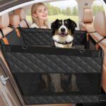 Smatto Dog Car Seat for Large Medium Dogs, Back Seat Extender for Pets with Hard Bottom, Strong Support Waterproof Dog Seat Cover with 3 Mesh Windows for Cars, Trucks and SUVs