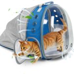 Cat Backpack Carrier Back Expandable Bubble Pet Carrier Backpack for Large Cat, Kitten and Dog, Designed for Hiking, Travelling and Outdoor Use (Back Expandable-Blue)