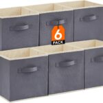 Lifewit Storage Cubes, Foldable Decorative Fabric Storage Baskets for Organizing Home Organizers with Handles for Shelves, Closet, 11 Inch Bins, 18L Gray, 6 Packs