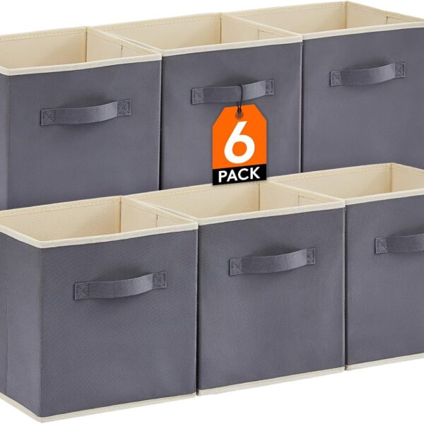 Lifewit Storage Cubes, Foldable Decorative Fabric Storage Baskets for Organizing Home Organizers with Handles for Shelves, Closet, 11 Inch Bins, 18L Gray, 6 Packs