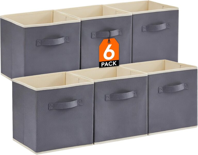 Lifewit Storage Cubes, Foldable Decorative Fabric Storage Baskets for Organizing Home Organizers with Handles for Shelves, Closet, 11 Inch Bins, 18L Gray, 6 Packs