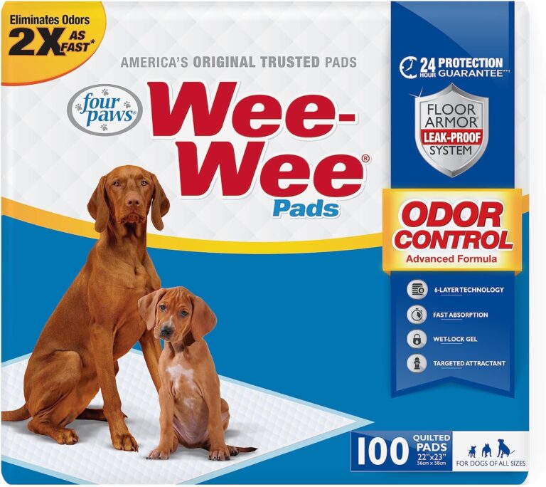 Four Paws Wee-Wee Odor Control Advanced Formula Unscented Pee Pads for Dogs & Puppies, Leak-Proof Housebreaking Potty Training Floor Protection, 22" x 23", 100 Count