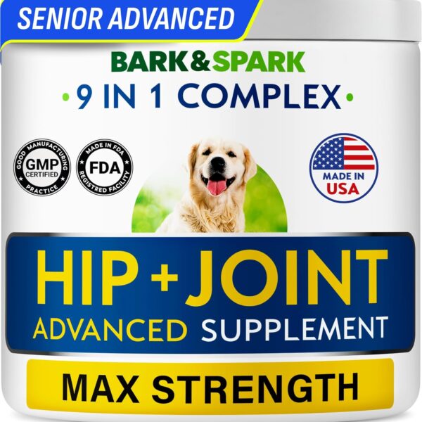 Bark&Spark Senior Advanced Glucosamine Chondroitin for Dogs - Hip Joint Pain Relief - Old Dog Joint Chews Large & Small Breed - Hip Joint Chews Joint Health Care Treats - 120Ct