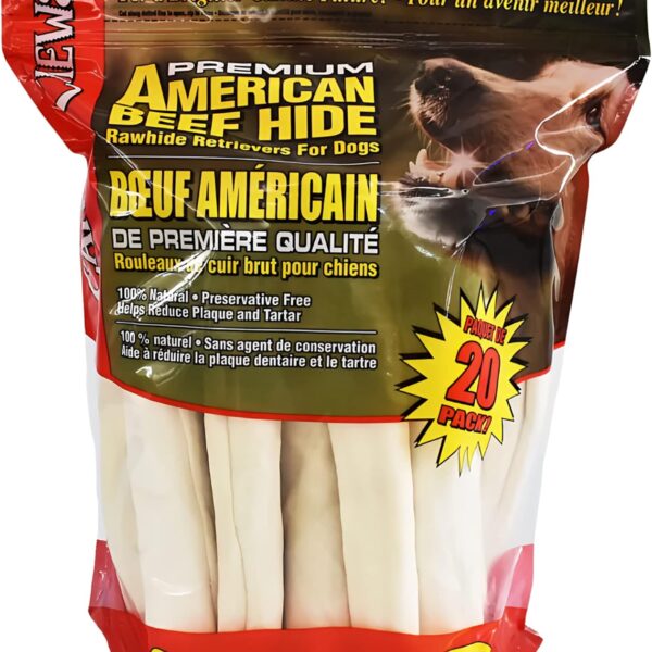 Canine Chews 10-11" Rawhide Bones for Large Dogs, Durable USA Beefhide Dog Rawhide Chews, Retriever Rolls 20 Pack (5 lbs)