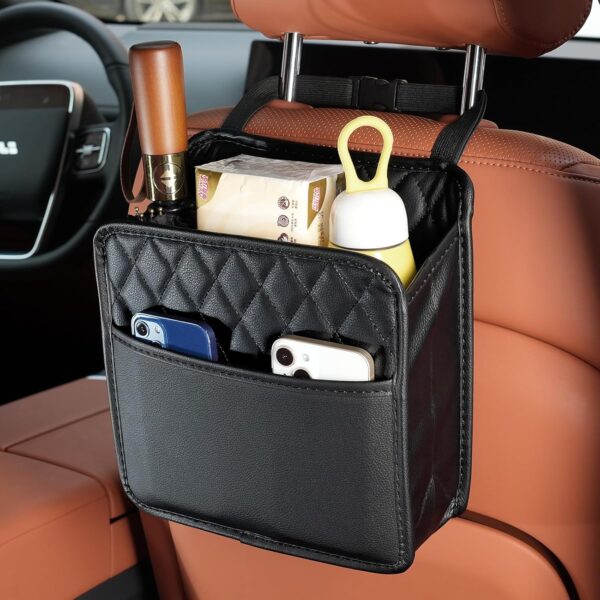 2Pack Car Seat Back Hanging Bag Car Document Holder Multi-Pocket Bottle Bag Storage Waterproof Pu Leather Box Organizer Travel Tidy Pouch Pocket Kids
