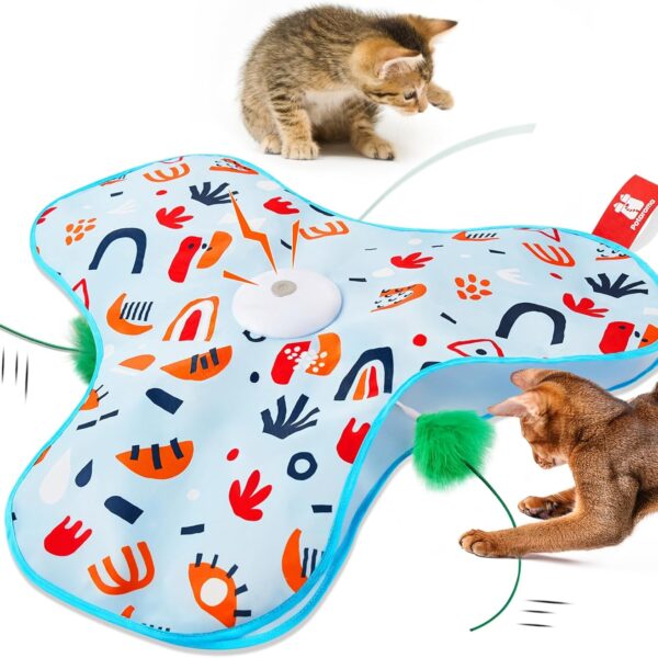 Potaroma Hide and Seek Interactive Cat Toys, Moving Concealed Wand Feather, Automatic Chargeable Indoor Kitten Exercise Kicker, Mouse Squeaky, Floral Cover