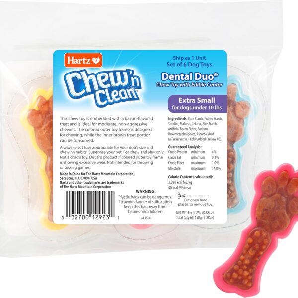 Hartz Chew 'n Clean Dental Duo Dog Treat & Chew Toy, Color Varies, Extra Small, 6 Count