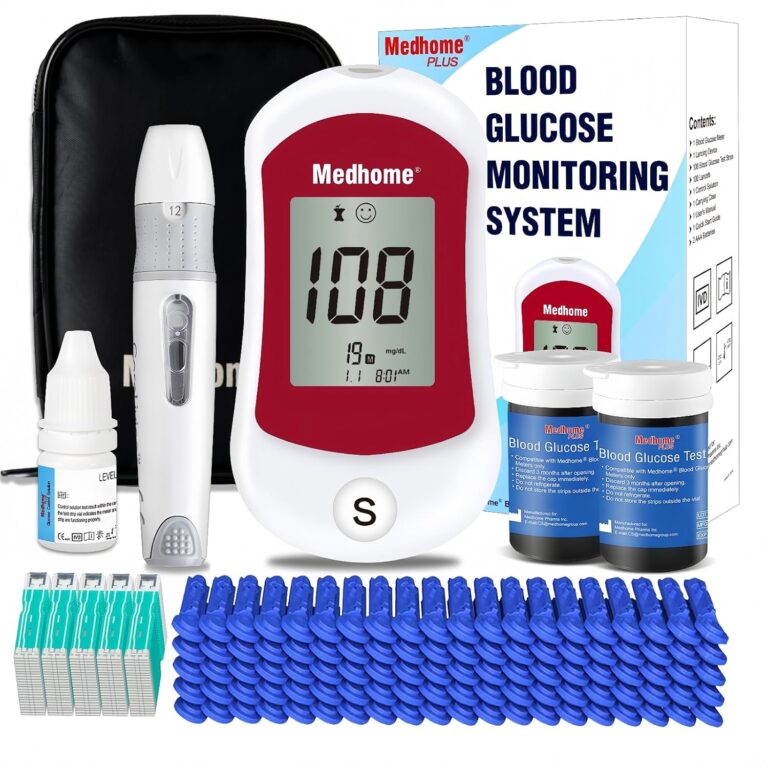Blood Glucose Monitor Kit, Diabetes Testing with 100 Glucometer Strips,100 30G Lancets, 1 Lancing Device, 1 Blood Sugar Monitor with Control Solution, Large Menory Capacity, No Coding.