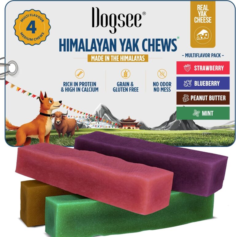 Dogsee Multiflavor Yak Chews (Strawberry, Blueberry, Peanut Butter & Mint) 280g Medium (4 Bars) | Himalayan Yak Cheese Chews for Dogs | Flavored Dental Treats for Dogs | Dog Treats Rawhide Free