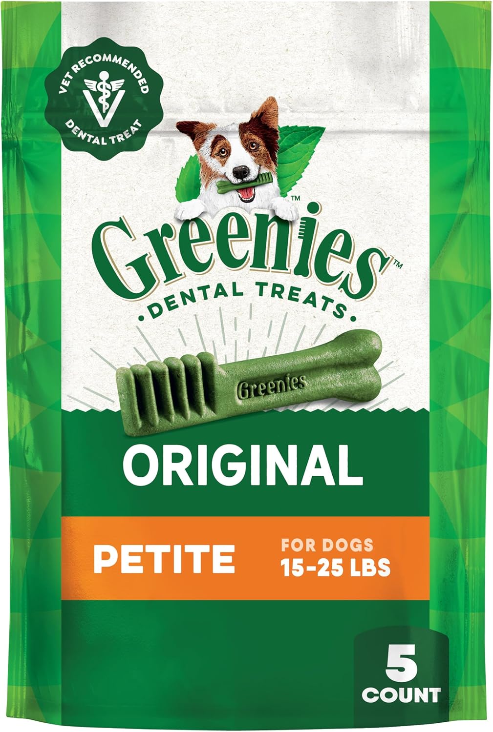 Greenies Veterinarian-Recommended Adult Natural Dental Dog Treats Petite Size, Original Flavor, 3 oz. Pack, 5 Count Greenies Veterinarian-Recommended Adult Natural Dental Dog Treats Petite Size, Original Flavor, 3 oz. Pack, 5 Count