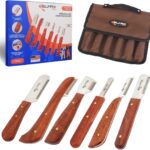 Professional Stripping Knife for Dogs (Pack of 6), Best for Removing Unwanted Undercoat, Blades are Made of Stainless Steel with Wooden Handle Grip (Right-Handed, Rosewood)
