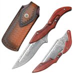 SDOKEDC SD604A VG10 Damascus Folding Knife Pocket Knife Yellow Sandalwood Handle Mechanical Lock Outdoor Camping Survival (Suguha)