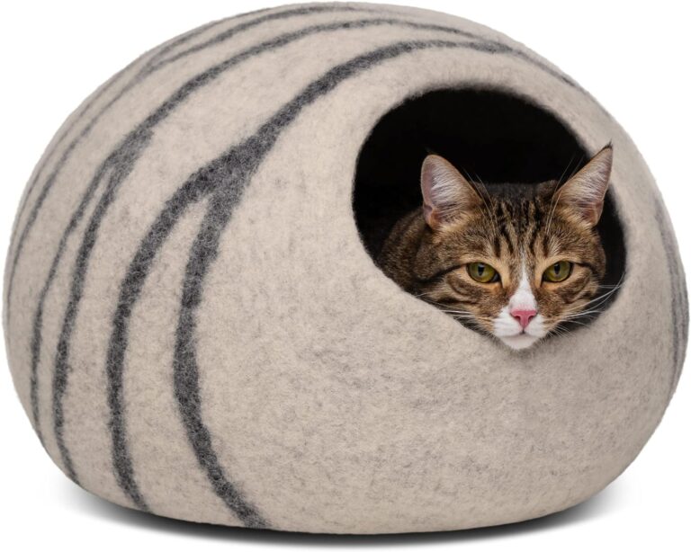 MEOWFIA Cat Cave  Premium Felt Cat Bed for Indoor Cats, Handmade 100% Merino Wool (Light Grey, Medium)