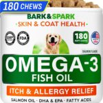 BARK&SPARK Omega 3 for Dogs - 180 Fish Oil Treats for Dog Shedding, Skin Allergy, Itch Relief, Hot Spots Treatment - Joint Health - Skin and Coat Supplement - EPA & DHA Fatty Acids - Salmon Oil
